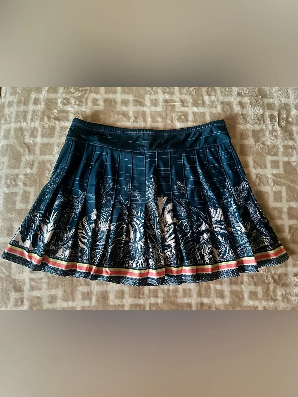 Lucky in Love Navy Tropical Pleated Mini Skort with Multicolor Hem